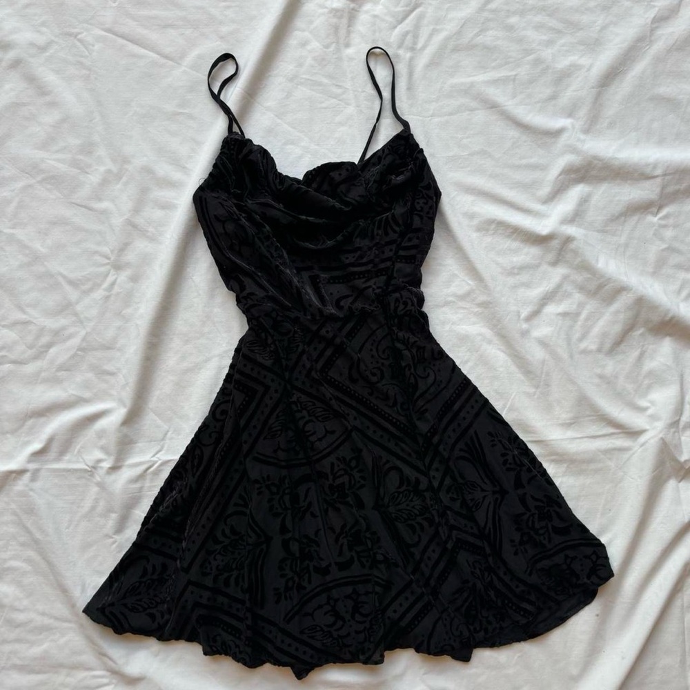 Urban Outfitters Black Mandala Bohemian Print velvet open back mini dress
